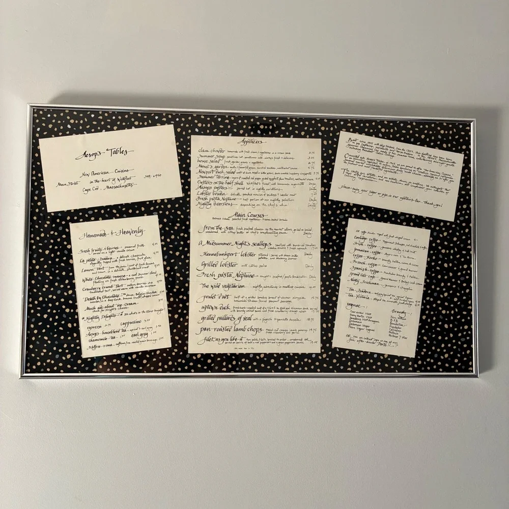 Aesop's Tables Framed Menu Wellfleet Cape Cod MA Vtg Wall Art Coastal Kitchen